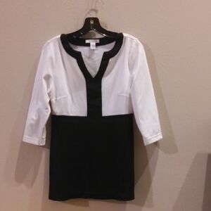 White House Black Market Black and Ecru Top